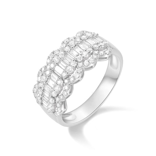 Alternating Baguette and Round Diamond Graduated Ring | Poyas Jewelry
