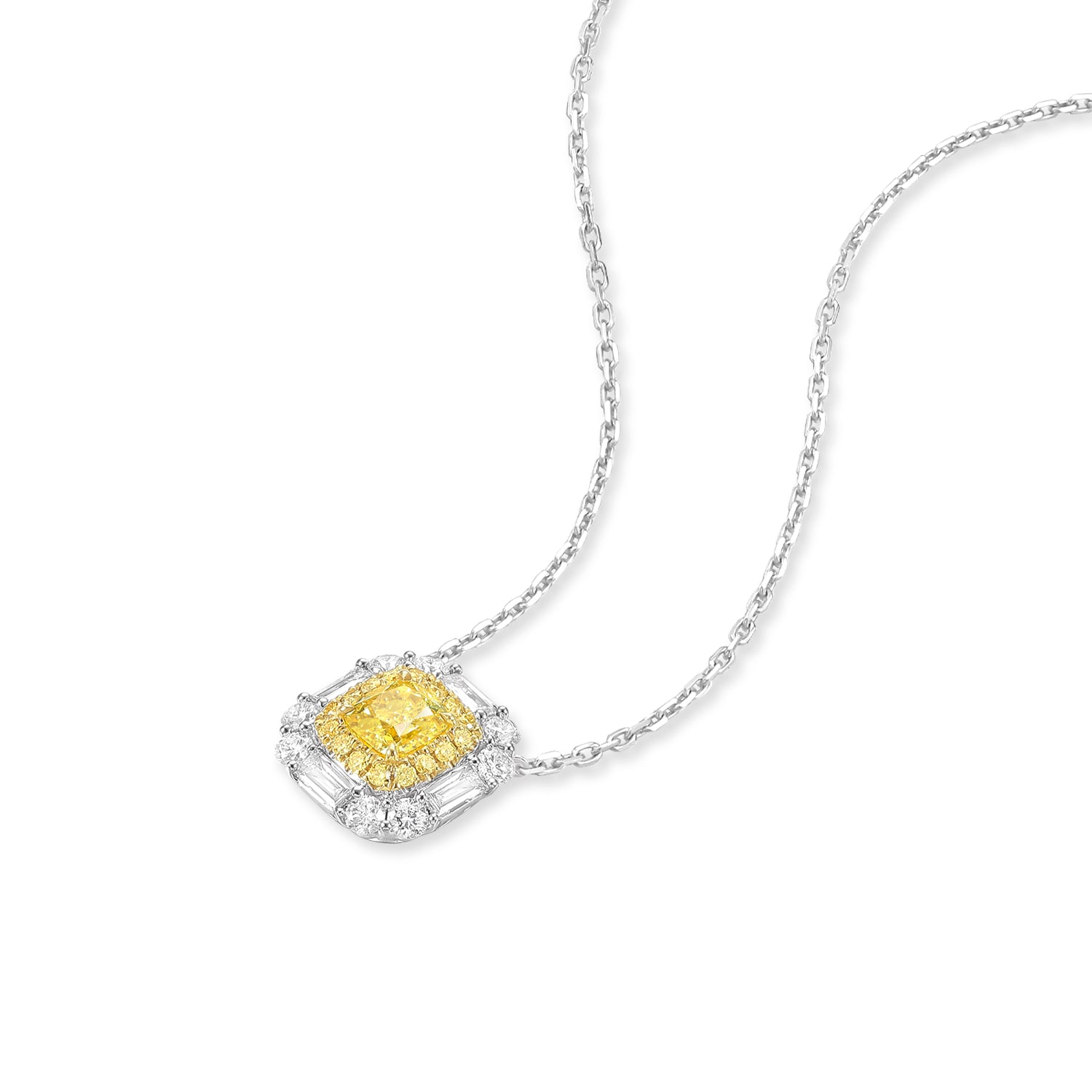 cushion-cut yellow diamond chain&pendant | Poyas Jewelry