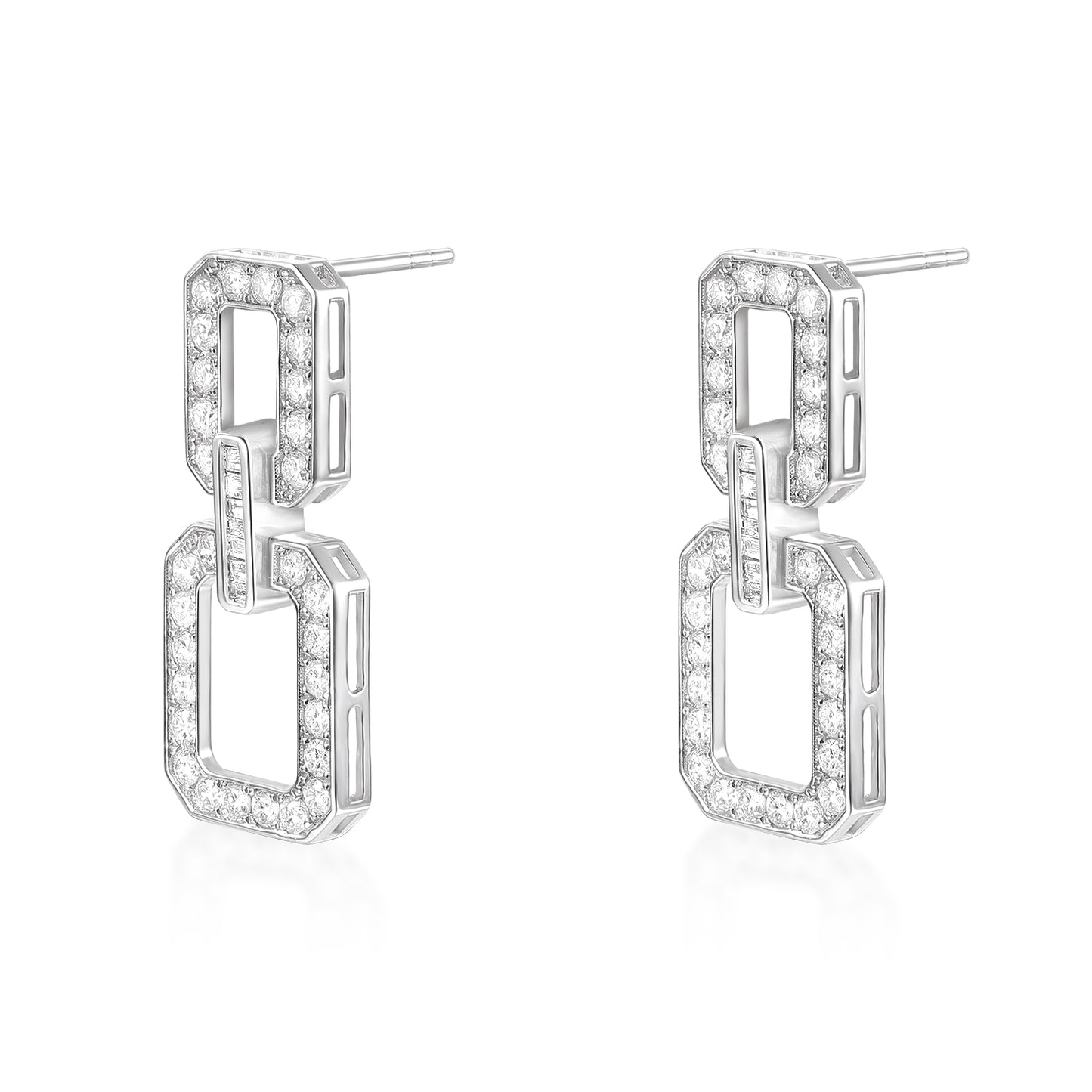 Square Diamond Earrings 1.40 CT TW 18K White Glod