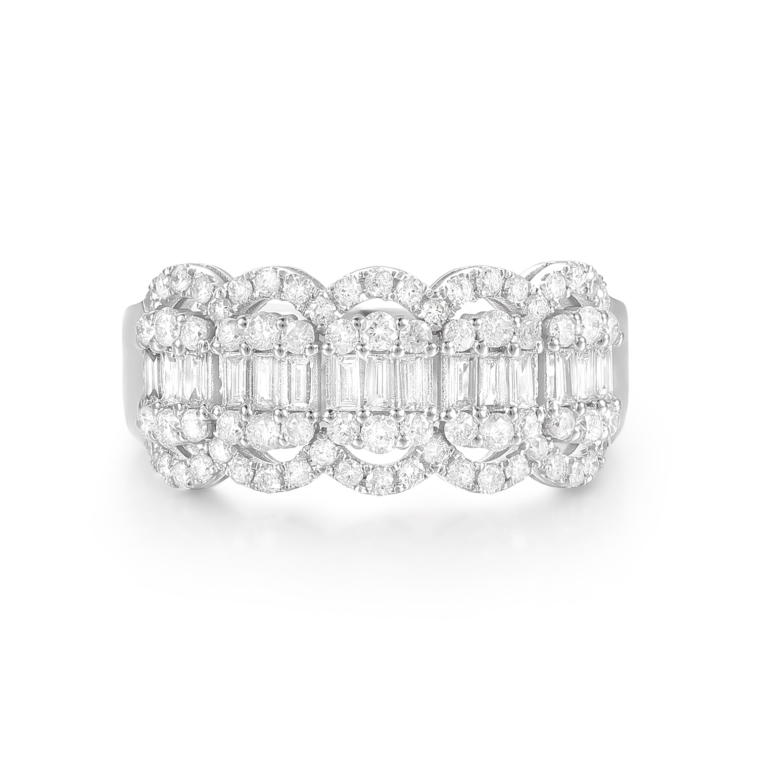 Alternating Baguette and Round Diamond Graduated Ring | Poyas Jewelry