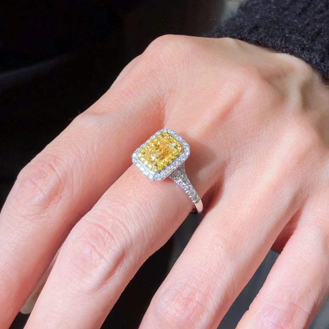 Square Yellow Diamond Ring 1.51 CT 18K White Gold | Up 20% OFF