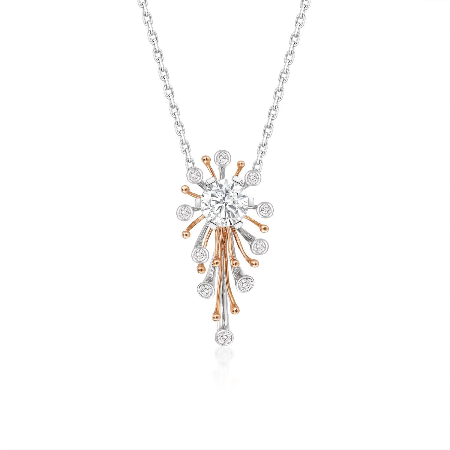 Lab-Grown Diamond Women's Flower Necklace Dandelion 1.9 CT TW in 18k