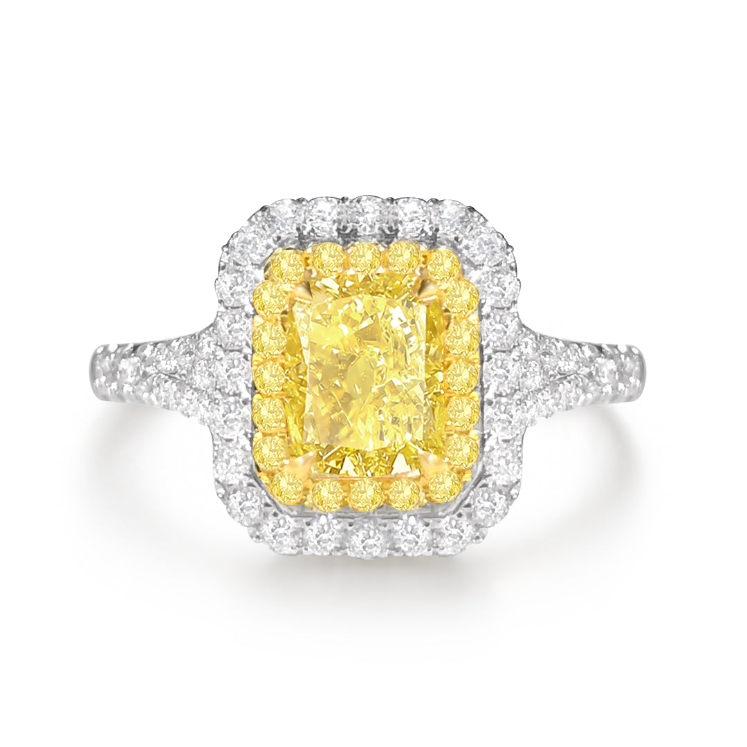 Square Yellow Diamond Ring 1.51 CT 18K White Gold | Up 20% OFF